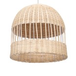 GloboStar® LUCIA 01725 Boho Κρεμαστό Φωτιστικό Καμπάνα Μονόφωτο 1 x E27 IP20 Μπεζ Ξύλο - Μ40 x Π40 x Y34cm
