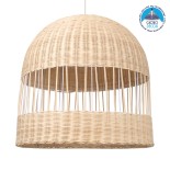 GloboStar® LUCIA 01726 Boho Κρεμαστό Φωτιστικό Καμπάνα Μονόφωτο 1 x E27 IP20 Μπεζ Ξύλο - Μ60 x Π60 x Y60cm