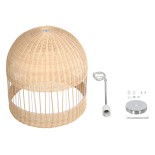 GloboStar® LUCIA 01726 Boho Κρεμαστό Φωτιστικό Καμπάνα Μονόφωτο 1 x E27 IP20 Μπεζ Ξύλο - Μ60 x Π60 x Y60cm