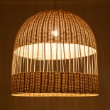 GloboStar® LUCIA 01726 Boho Κρεμαστό Φωτιστικό Καμπάνα Μονόφωτο 1 x E27 IP20 Μπεζ Ξύλο - Μ60 x Π60 x Y60cm
