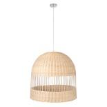 GloboStar® LUCIA 01726 Boho Κρεμαστό Φωτιστικό Καμπάνα Μονόφωτο 1 x E27 IP20 Μπεζ Ξύλο - Μ60 x Π60 x Y60cm