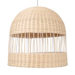 GloboStar® LUCIA 01726 Boho Κρεμαστό Φωτιστικό Καμπάνα Μονόφωτο 1 x E27 IP20 Μπεζ Ξύλο - Μ60 x Π60 x Y60cm