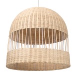 GloboStar® LUCIA 01726 Boho Κρεμαστό Φωτιστικό Καμπάνα Μονόφωτο 1 x E27 IP20 Μπεζ Ξύλο - Μ60 x Π60 x Y60cm