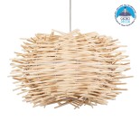 GloboStar® MINORCA 01730 Boho Κρεμαστό Φωτιστικό Πλέγμα Μονόφωτο 1 x E27 IP20 Μπεζ Ξύλο - Μ35 x Π35 x Y23cm