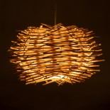 GloboStar® MINORCA 01730 Boho Κρεμαστό Φωτιστικό Πλέγμα Μονόφωτο 1 x E27 IP20 Μπεζ Ξύλο - Μ35 x Π35 x Y23cm