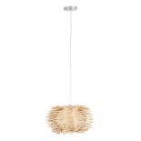 GloboStar® MINORCA 01730 Boho Κρεμαστό Φωτιστικό Πλέγμα Μονόφωτο 1 x E27 IP20 Μπεζ Ξύλο - Μ35 x Π35 x Y23cm
