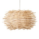 GloboStar® MINORCA 01730 Boho Κρεμαστό Φωτιστικό Πλέγμα Μονόφωτο 1 x E27 IP20 Μπεζ Ξύλο - Μ35 x Π35 x Y23cm