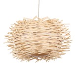 GloboStar® MINORCA 01730 Boho Κρεμαστό Φωτιστικό Πλέγμα Μονόφωτο 1 x E27 IP20 Μπεζ Ξύλο - Μ35 x Π35 x Y23cm