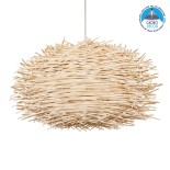 GloboStar® MINORCA 01731 Boho Κρεμαστό Φωτιστικό Πλέγμα Μονόφωτο 1 x E27 IP20 Μπεζ Ξύλο - Μ60 x Π60 x Y35cm