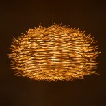 GloboStar® MINORCA 01731 Boho Κρεμαστό Φωτιστικό Πλέγμα Μονόφωτο 1 x E27 IP20 Μπεζ Ξύλο - Μ60 x Π60 x Y35cm