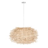 GloboStar® MINORCA 01731 Boho Κρεμαστό Φωτιστικό Πλέγμα Μονόφωτο 1 x E27 IP20 Μπεζ Ξύλο - Μ60 x Π60 x Y35cm