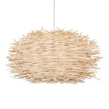 GloboStar® MINORCA 01731 Boho Κρεμαστό Φωτιστικό Πλέγμα Μονόφωτο 1 x E27 IP20 Μπεζ Ξύλο - Μ60 x Π60 x Y35cm