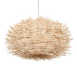 GloboStar® MINORCA 01731 Boho Κρεμαστό Φωτιστικό Πλέγμα Μονόφωτο 1 x E27 IP20 Μπεζ Ξύλο - Μ60 x Π60 x Y35cm