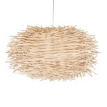 GloboStar® MINORCA 01731 Boho Κρεμαστό Φωτιστικό Πλέγμα Μονόφωτο 1 x E27 IP20 Μπεζ Ξύλο - Μ60 x Π60 x Y35cm