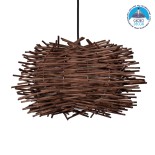 GloboStar® MINORCA 01732 Boho Κρεμαστό Φωτιστικό Πλέγμα Μονόφωτο 1 x E27 IP20 Καφέ Ξύλο - Μ30 x Π30 x Y18cm