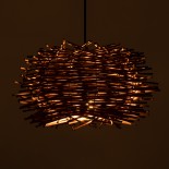 GloboStar® MINORCA 01732 Boho Κρεμαστό Φωτιστικό Πλέγμα Μονόφωτο 1 x E27 IP20 Καφέ Ξύλο - Μ30 x Π30 x Y18cm