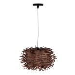 GloboStar® MINORCA 01732 Boho Κρεμαστό Φωτιστικό Πλέγμα Μονόφωτο 1 x E27 IP20 Καφέ Ξύλο - Μ30 x Π30 x Y18cm