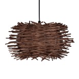 GloboStar® MINORCA 01732 Boho Κρεμαστό Φωτιστικό Πλέγμα Μονόφωτο 1 x E27 IP20 Καφέ Ξύλο - Μ30 x Π30 x Y18cm