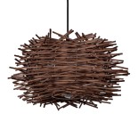 GloboStar® MINORCA 01732 Boho Κρεμαστό Φωτιστικό Πλέγμα Μονόφωτο 1 x E27 IP20 Καφέ Ξύλο - Μ30 x Π30 x Y18cm
