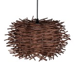 GloboStar® MINORCA 01732 Boho Κρεμαστό Φωτιστικό Πλέγμα Μονόφωτο 1 x E27 IP20 Καφέ Ξύλο - Μ30 x Π30 x Y18cm