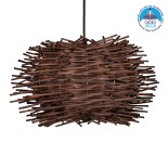 GloboStar® MINORCA 01733 Boho Κρεμαστό Φωτιστικό Πλέγμα Μονόφωτο 1 x E27 IP20 Καφέ Ξύλο - Μ35 x Π35 x Y23cm