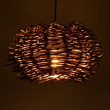 GloboStar® MINORCA 01733 Boho Κρεμαστό Φωτιστικό Πλέγμα Μονόφωτο 1 x E27 IP20 Καφέ Ξύλο - Μ35 x Π35 x Y23cm