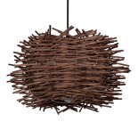 GloboStar® MINORCA 01733 Boho Κρεμαστό Φωτιστικό Πλέγμα Μονόφωτο 1 x E27 IP20 Καφέ Ξύλο - Μ35 x Π35 x Y23cm