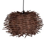 GloboStar® MINORCA 01733 Boho Κρεμαστό Φωτιστικό Πλέγμα Μονόφωτο 1 x E27 IP20 Καφέ Ξύλο - Μ35 x Π35 x Y23cm