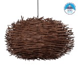 GloboStar® MINORCA 01734 Boho Κρεμαστό Φωτιστικό Πλέγμα Μονόφωτο 1 x E27 IP20 Καφέ Ξύλο - Μ60 x Π60 x Y35cm