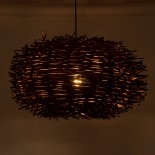 GloboStar® MINORCA 01734 Boho Κρεμαστό Φωτιστικό Πλέγμα Μονόφωτο 1 x E27 IP20 Καφέ Ξύλο - Μ60 x Π60 x Y35cm