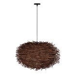 GloboStar® MINORCA 01734 Boho Κρεμαστό Φωτιστικό Πλέγμα Μονόφωτο 1 x E27 IP20 Καφέ Ξύλο - Μ60 x Π60 x Y35cm