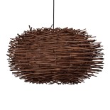 GloboStar® MINORCA 01734 Boho Κρεμαστό Φωτιστικό Πλέγμα Μονόφωτο 1 x E27 IP20 Καφέ Ξύλο - Μ60 x Π60 x Y35cm
