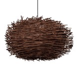 GloboStar® MINORCA 01734 Boho Κρεμαστό Φωτιστικό Πλέγμα Μονόφωτο 1 x E27 IP20 Καφέ Ξύλο - Μ60 x Π60 x Y35cm