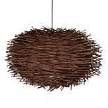 GloboStar® MINORCA 01734 Boho Κρεμαστό Φωτιστικό Πλέγμα Μονόφωτο 1 x E27 IP20 Καφέ Ξύλο - Μ60 x Π60 x Y35cm