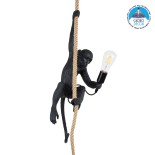 GloboStar® APES 01801 Μοντέρνο Κρεμαστό Φωτιστικό Φιγούρα Μονόφωτο 1 x E27 IP20 Μαύρο Πλαστικό με Μπεζ Σχοινί - Μ26 x Π28 x Υ69cm