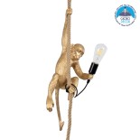 GloboStar® APES 01803 Μοντέρνο Κρεμαστό Φωτιστικό Φιγούρα Μονόφωτο 1 x E27 IP20 Χρυσό Πλαστικό με Μπεζ Σχοινί - Μ26 x Π28 x Υ69cm