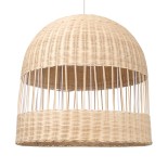 GloboStar® LUCIA 01726 Boho Κρεμαστό Φωτιστικό Καμπάνα Μονόφωτο 1 x E27 IP20 Μπεζ Ξύλο - Μ60 x Π60 x Y60cm