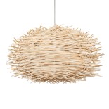 GloboStar® MINORCA 01731 Boho Κρεμαστό Φωτιστικό Πλέγμα Μονόφωτο 1 x E27 IP20 Μπεζ Ξύλο - Μ60 x Π60 x Y35cm