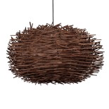 GloboStar® MINORCA 01734 Boho Κρεμαστό Φωτιστικό Πλέγμα Μονόφωτο 1 x E27 IP20 Καφέ Ξύλο - Μ60 x Π60 x Y35cm