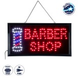 GloboStar® 75693 Φωτιστικό Ταμπέλα Φωτεινή Επιγραφή LED Σήμανσης BARBER SHOP 3W AC 230V με Διακόπτη On/Off Κόκκινο - Μπλε - Λευκό
