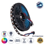 GloboStar® 90604 Digital Pixel Addressable Strip 4 PIN - Ψηφιακή Ταινία LED SMD 5050 14W/m 60LED/m 60PIXEL/m SPI/TTL Protocol IC TM1812 1152lm/m 120° DC 12V IP20 RGB - Μαύρο Σώμα - Μ5000 x Π10 x Υ2mm - Συσκευασία 5 Μέτρων - 5 Χρόνια Εγγύηση