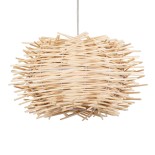 GloboStar® MINORCA 01730 Boho Κρεμαστό Φωτιστικό Πλέγμα Μονόφωτο 1 x E27 IP20 Μπεζ Ξύλο - Μ35 x Π35 x Y23cm