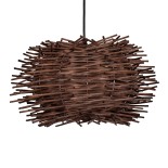 GloboStar® MINORCA 01733 Boho Κρεμαστό Φωτιστικό Πλέγμα Μονόφωτο 1 x E27 IP20 Καφέ Ξύλο - Μ35 x Π35 x Y23cm