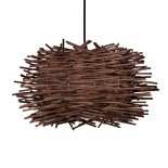 GloboStar® MINORCA 01732 Boho Κρεμαστό Φωτιστικό Πλέγμα Μονόφωτο 1 x E27 IP20 Καφέ Ξύλο - Μ30 x Π30 x Y18cm