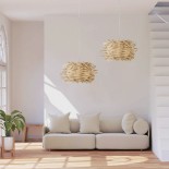 GloboStar® MINORCA 01730 Boho Κρεμαστό Φωτιστικό Πλέγμα Μονόφωτο 1 x E27 IP20 Μπεζ Ξύλο - Μ35 x Π35 x Y23cm