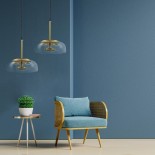 GLOBOSTAR® CHARLOTTE 00742 Μοντέρνο Κρεμαστό Φωτιστικό Οροφής LED 5W 500lm 180° AC 220-240V IP20 Θερμό Λευκό 2700K - Lumileds SMD Chip - Διάφανο & Χρυσό - Μ23 x Π23 x Υ23cm - 2 Χρόνια Εγγύηση