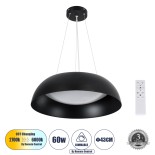 GLOBOSTAR® ANATOLIA 61267 Μοντέρνο Κρεμαστό Φωτιστικό Οροφής LED 60W 6900lm 120° AC 220-240V IP20 Ρυθμιζόμενο Λευκό CCT με Χειριστήριο από 2700K έως 6000K Dimmable - Lumileds SMD Chip - Μαύρο - Μ43 x Π43 x Υ11cm - 3 Χρόνια Εγγύηση