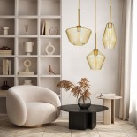 GLOBOSTAR® AMARIS 00871 Μοντέρνο Κρεμαστό Φωτιστικό Οροφής με Ντουί 1 x E27 AC 220-240V IP20 - Χρυσό & Μελί - Μ17 x Π17 x Υ30cm