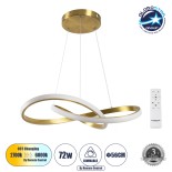 GLOBOSTAR® DEXTER 61051 Μοντέρνο Κρεμαστό Φωτιστικό Οροφής LED 72W 8064lm 300° AC 220-240V IP20 Ρυθμιζόμενο Λευκό CCT με Χειριστήριο από 2700K έως 6000K Dimmable - Lumileds SMD Chip - Χρυσό Βούρτσας - Μ56 x Π56 x Υ14cm - 3 Χρόνια Εγγύηση