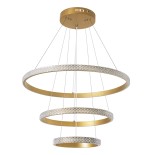 GLOBOSTAR® DIAMOND TRIO 61137 Μοντέρνο Κρεμαστό Φωτιστικό Οροφής LED 100W 12123lm 360° AC 220-240V IP20 Ρυθμιζόμενο Λευκό CCT με Χειριστήριο από 2700K έως 6000K Dimmable - Lumileds SMD Chip - Χρυσό Βούρτσας - Μ60 x Π60 x Υ60cm - 3 Χρόνια Εγγύηση
